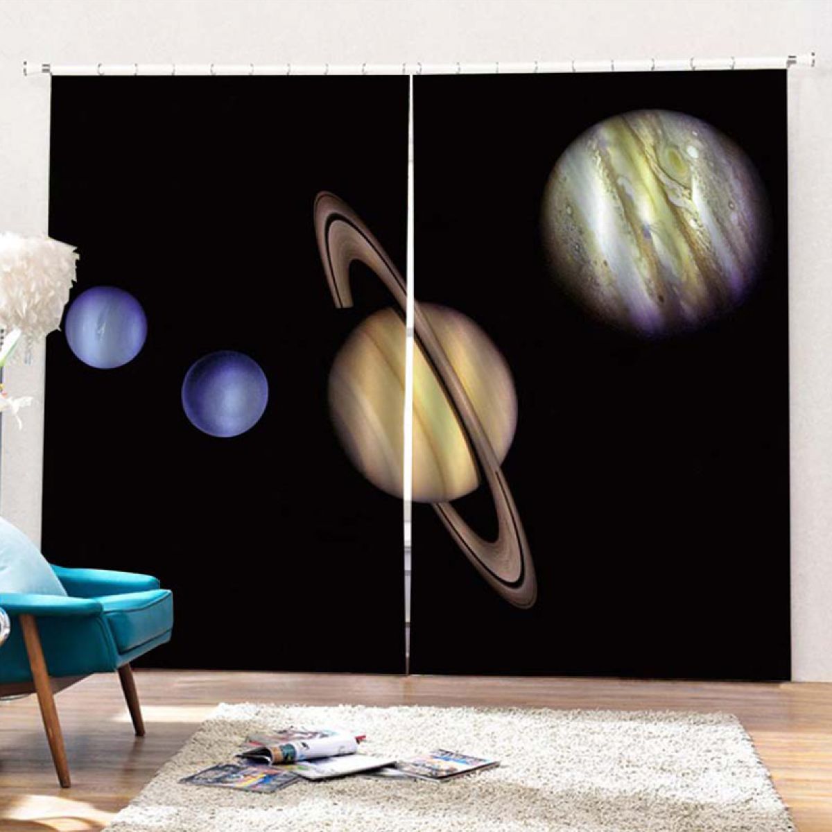 planet in black printed window curtain home decor 1531