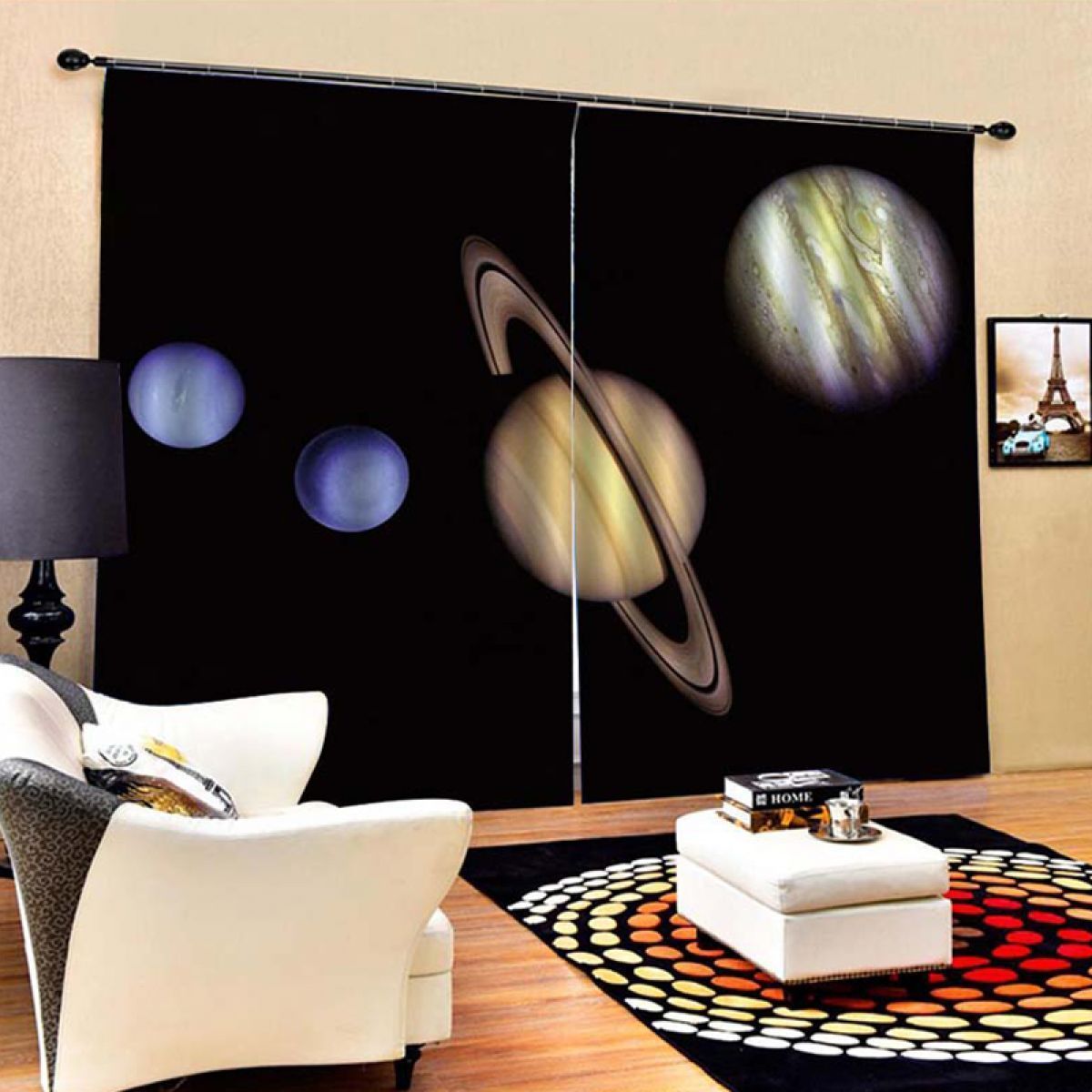 planet in black printed window curtain home decor 3903