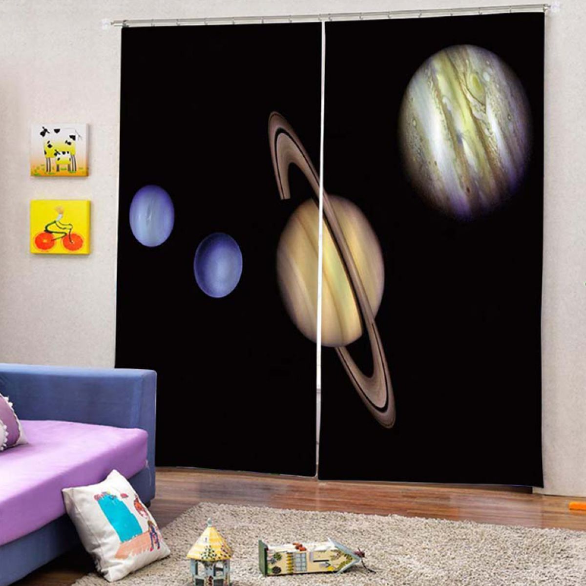 planet in black printed window curtain home decor 8569