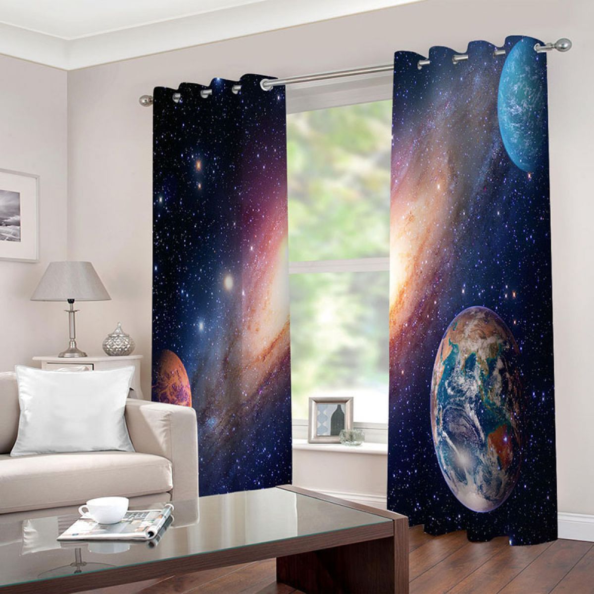 planets in the space printed window curtain home decor 4594