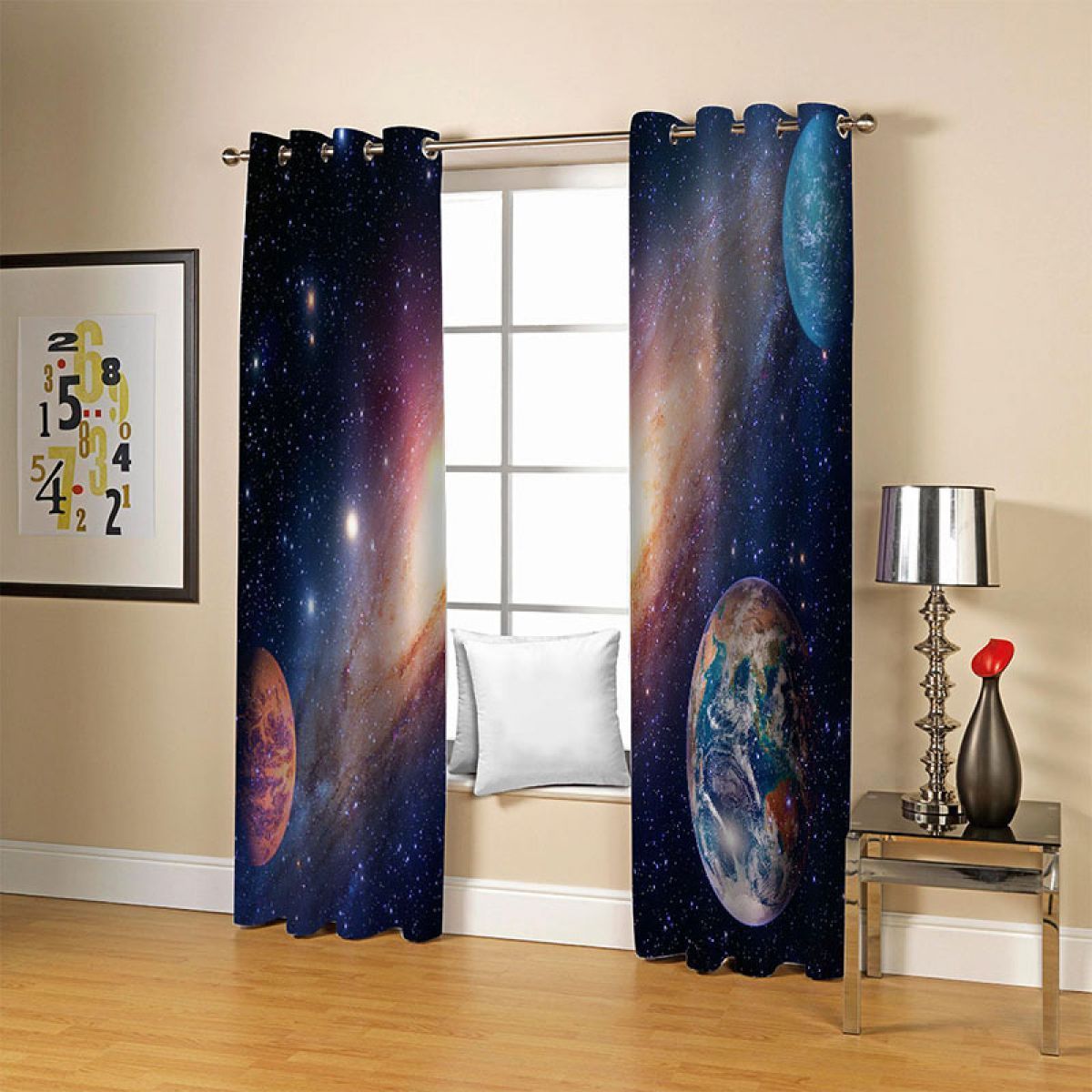 planets in the space printed window curtain home decor 6063