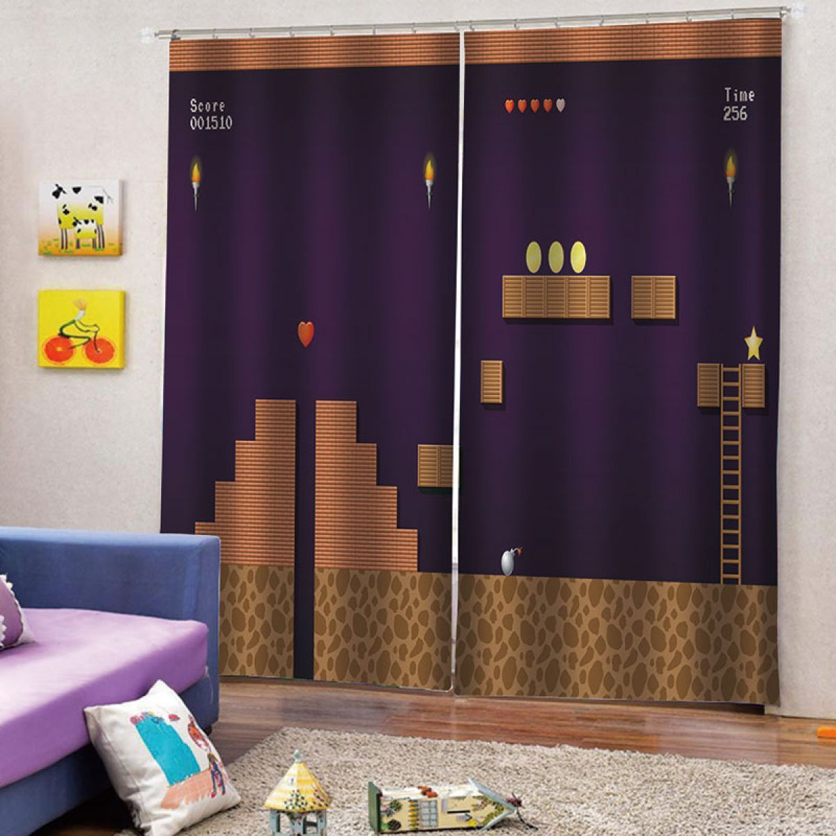 Playing Game Dark Blue Printed Window Curtain Home Decor playing game dark blue printed window curtain home decor 7839