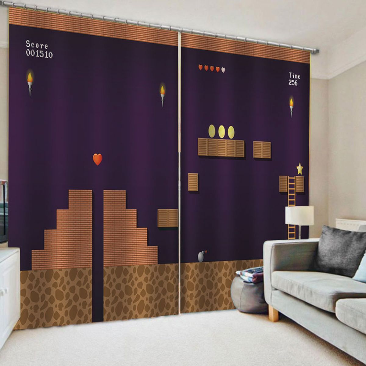 Playing Game Dark Blue Printed Window Curtain Home Decor playing game dark blue printed window curtain home decor 7888