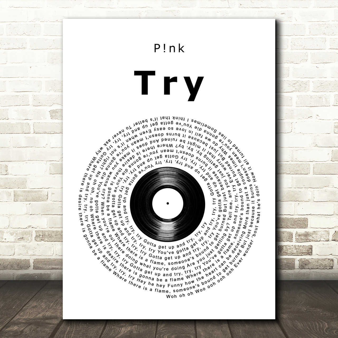 pnk try vinyl record song lyric art print 4042