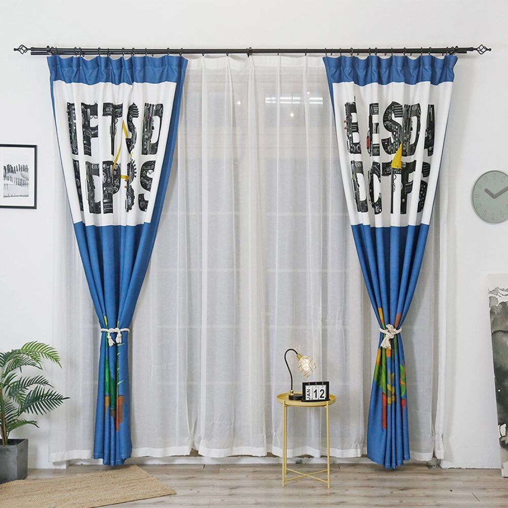Potted Plant Dark Blue Printed Window Curtain Home Decor potted plant dark blue printed window curtain home decor 2851