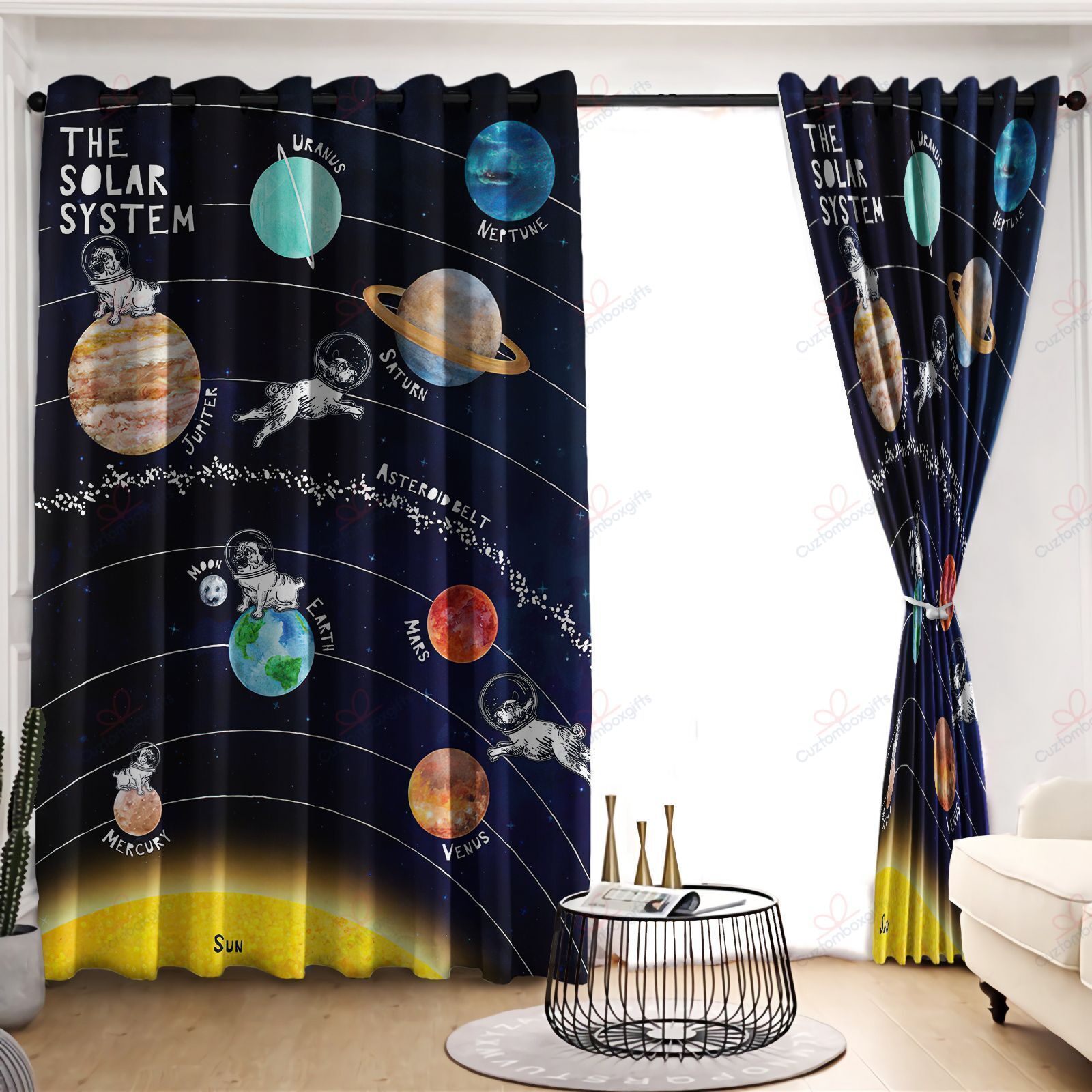 pug the solar system printed window curtain home decor 3974