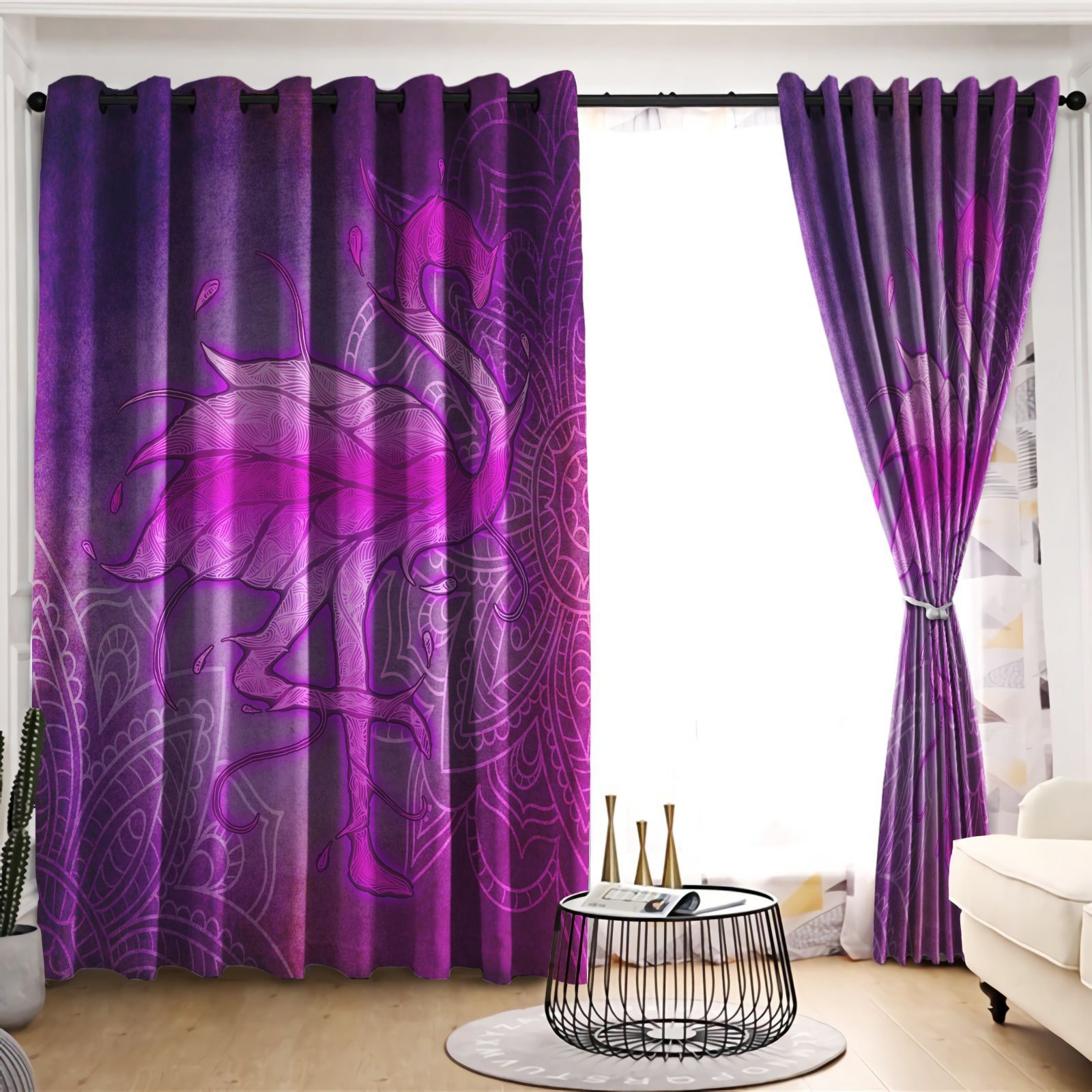purple and pink flamingo printed window curtain home decor 5582