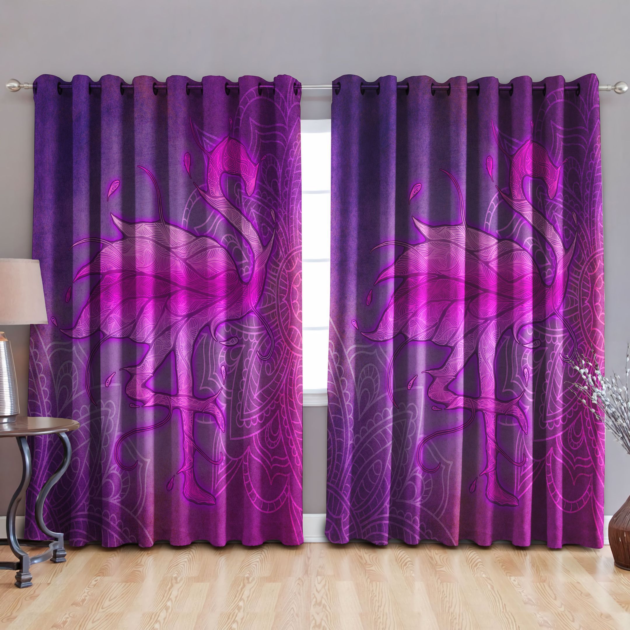purple and pink flamingo printed window curtain home decor 8913