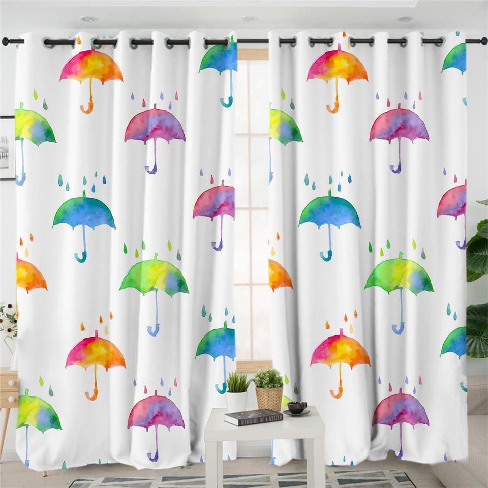 Rainbow Umbrellas Printed Window Curtains Home Decor rainbow umbrellas printed window curtains home decor 6574