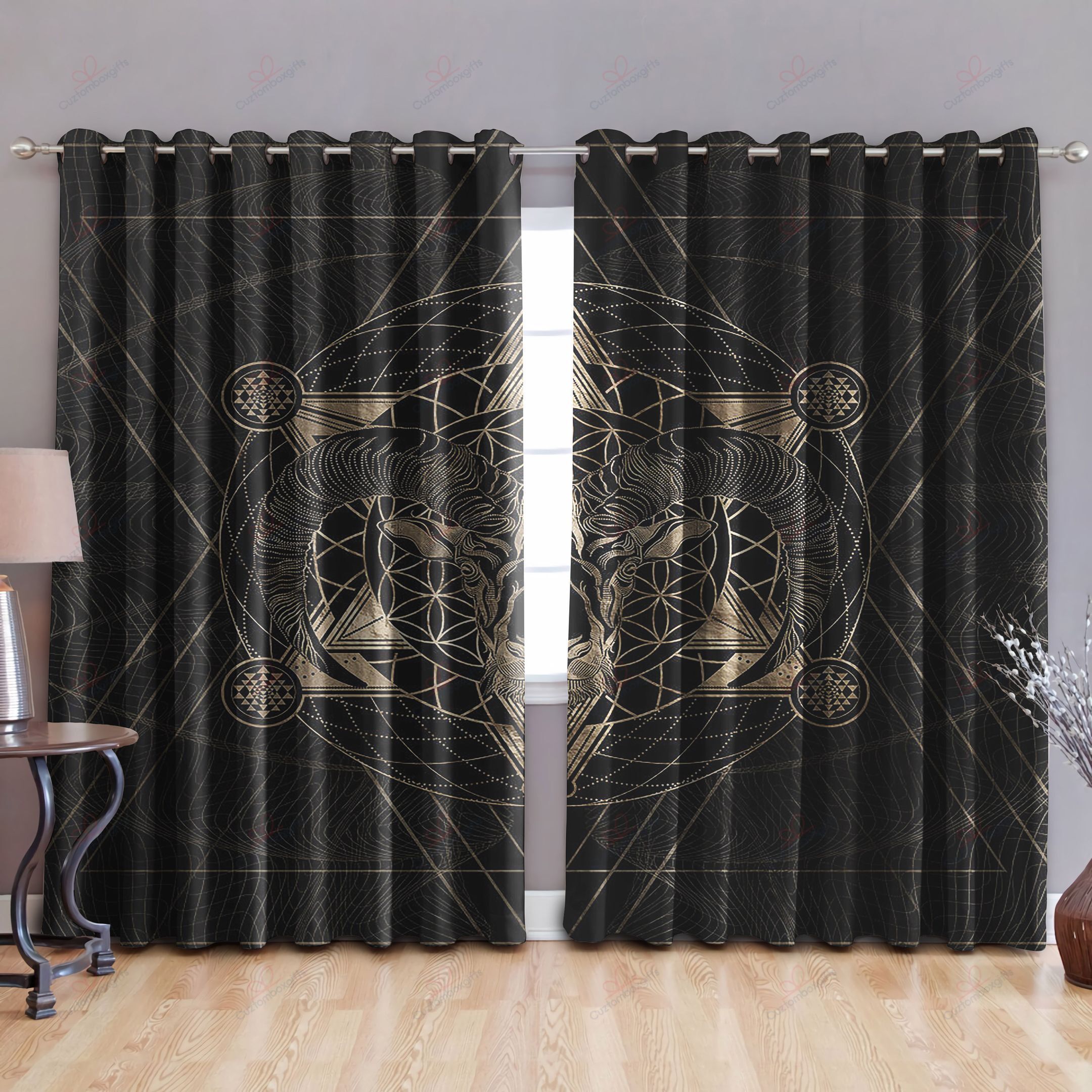 ram in sacred geometry printed window curtain home decor 1546