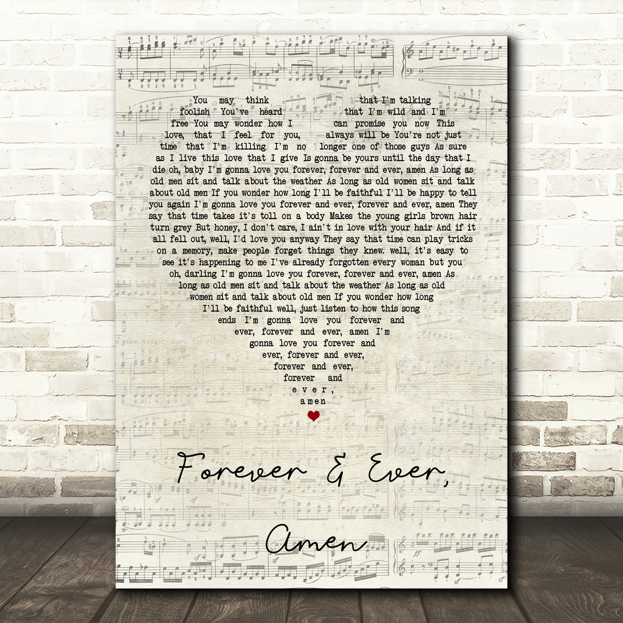 Randy Travis Forever & Ever, Amen Script Heart Song Lyric Print randy travis forever ever amen script heart song lyric print 8815