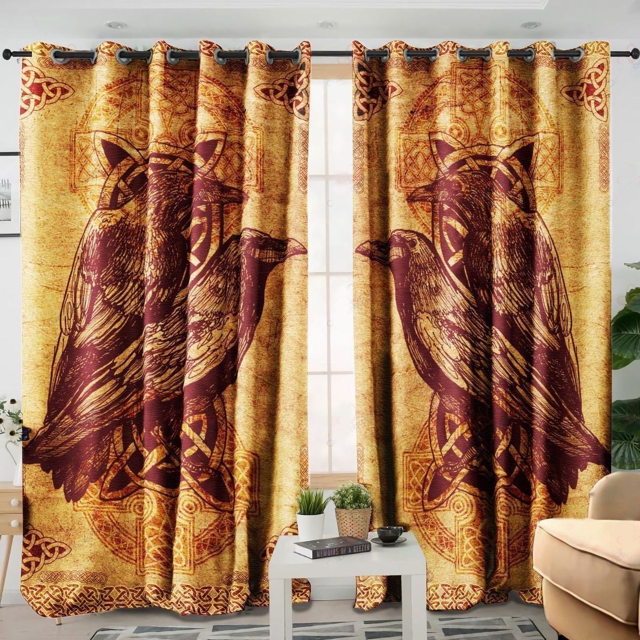 raven viking art vintage design printed window curtain 2521