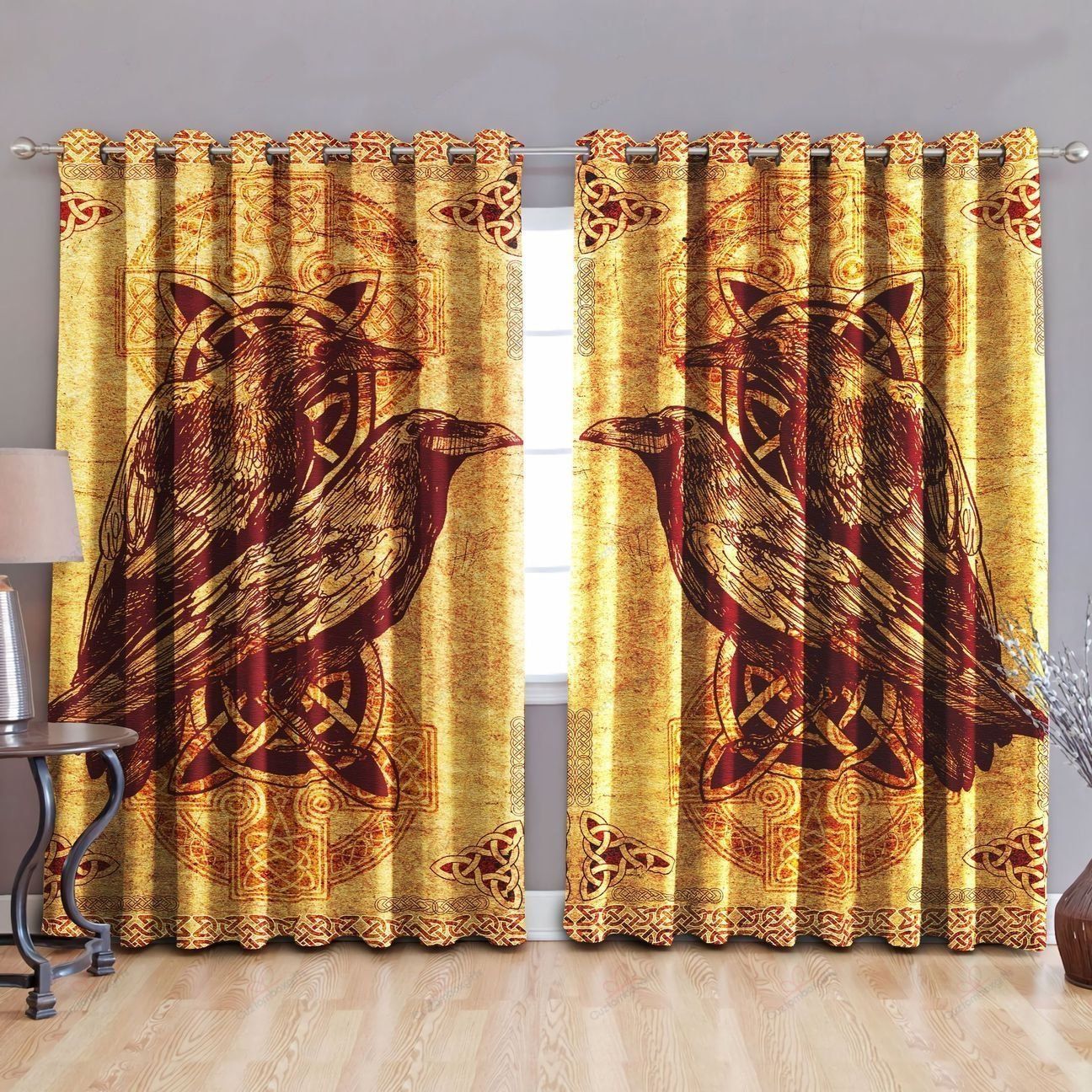raven viking art vintage design printed window curtain 2784