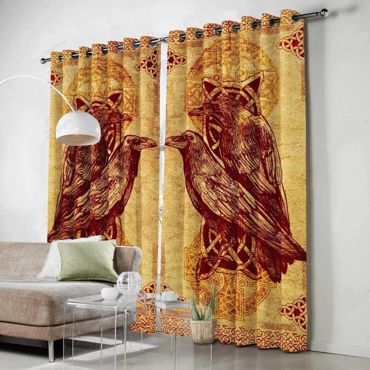 raven viking art vintage design printed window curtain 6200