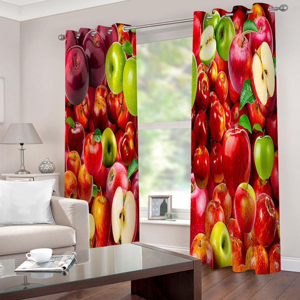 red and green apple fruits printed window curtain home decor 1772