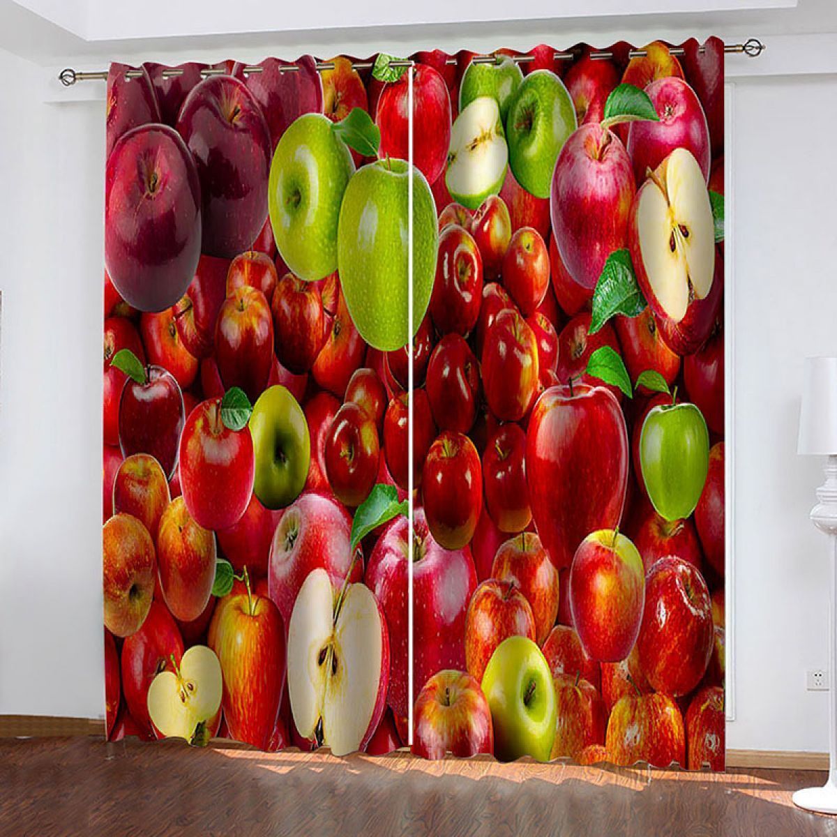 red and green apple fruits printed window curtain home decor 2280