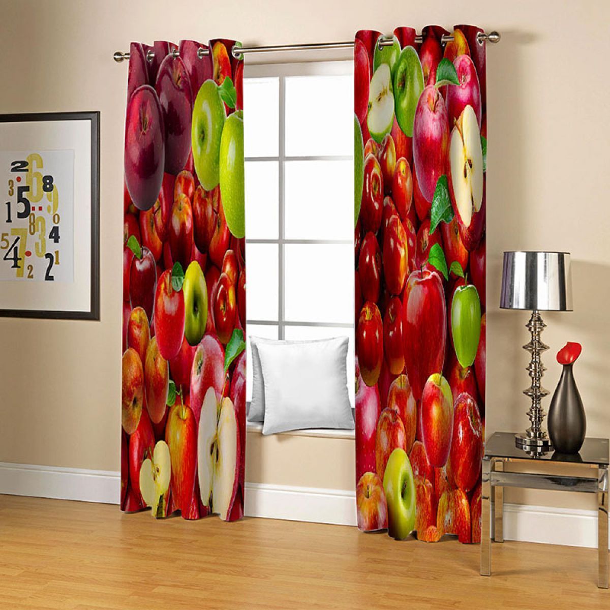red and green apple fruits printed window curtain home decor 6050