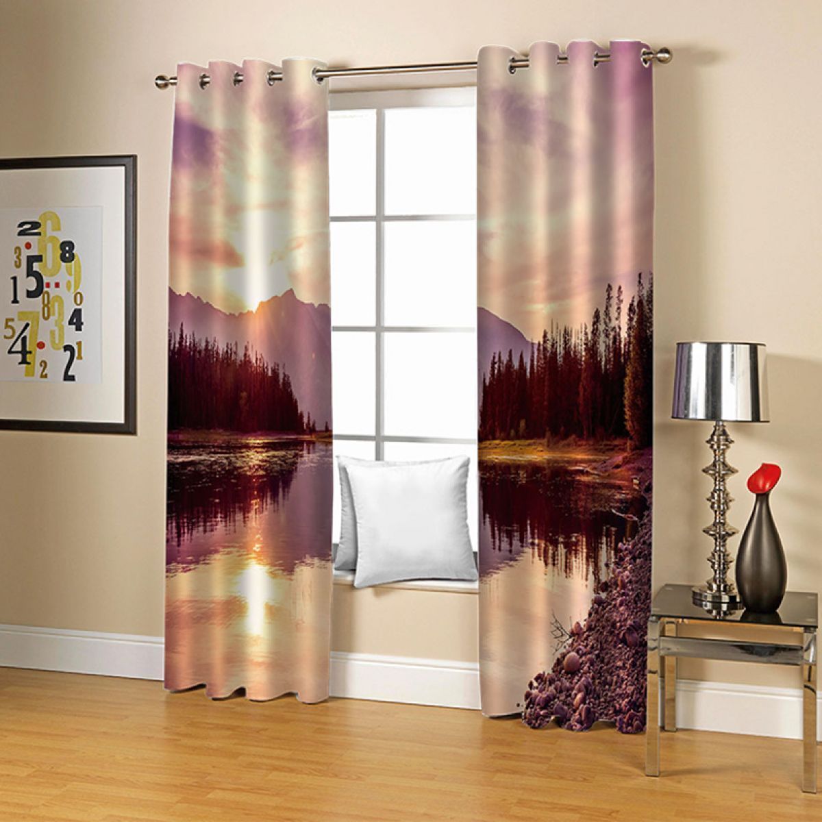 riverside forest at sunset printed window curtain home decor 2557