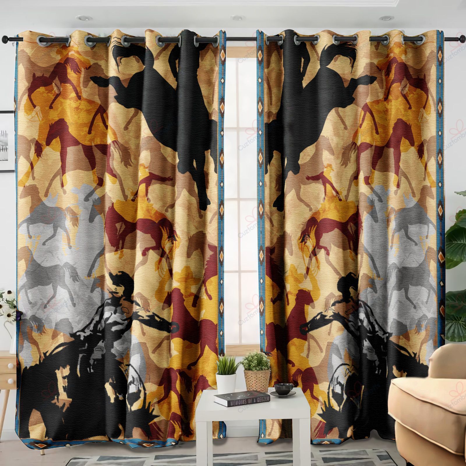 rodeo running horse printed window curtain home decor 6022
