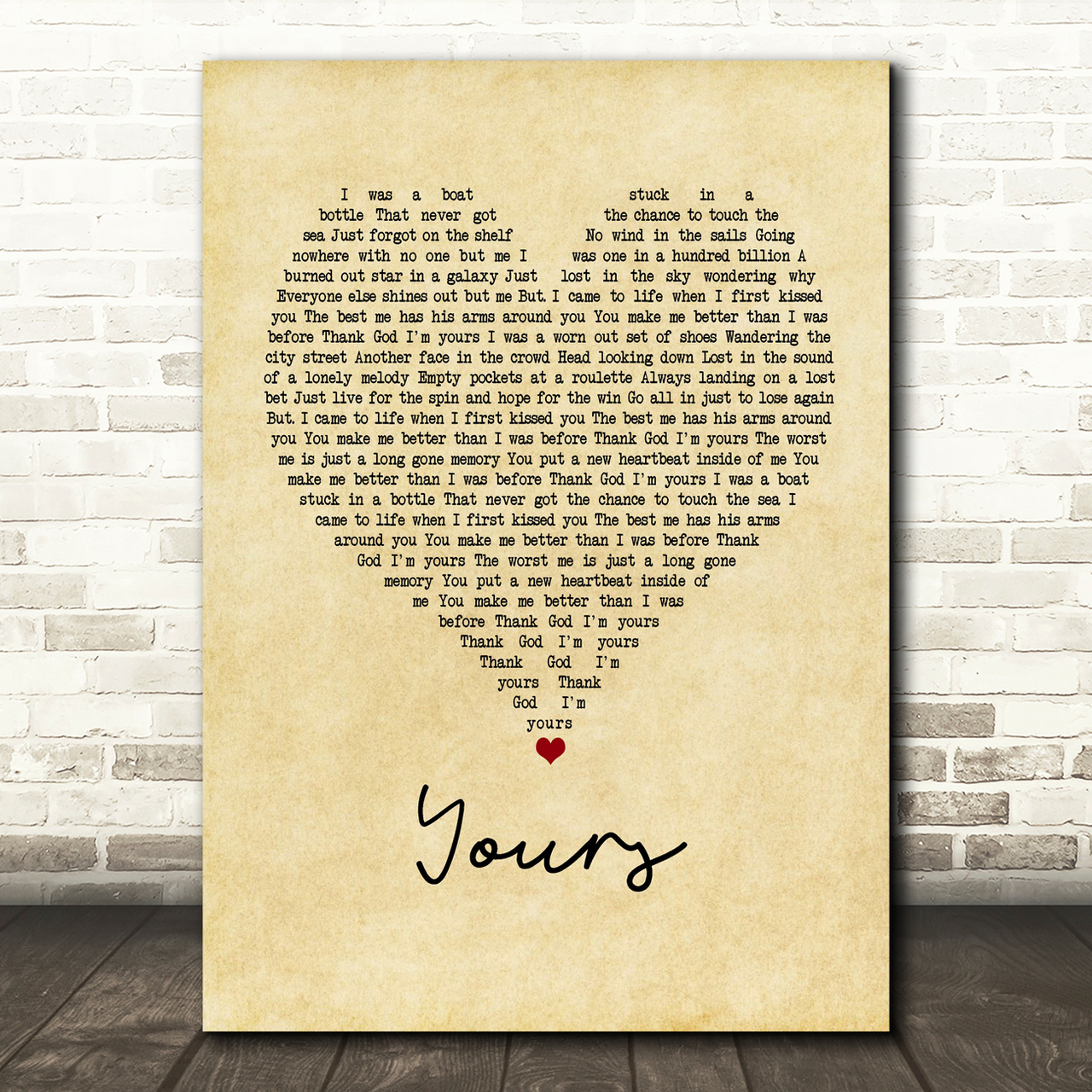 Russell Dickerson Yours Vintage Heart Song Lyric Print russell dickerson yours vintage heart song lyric print 3715