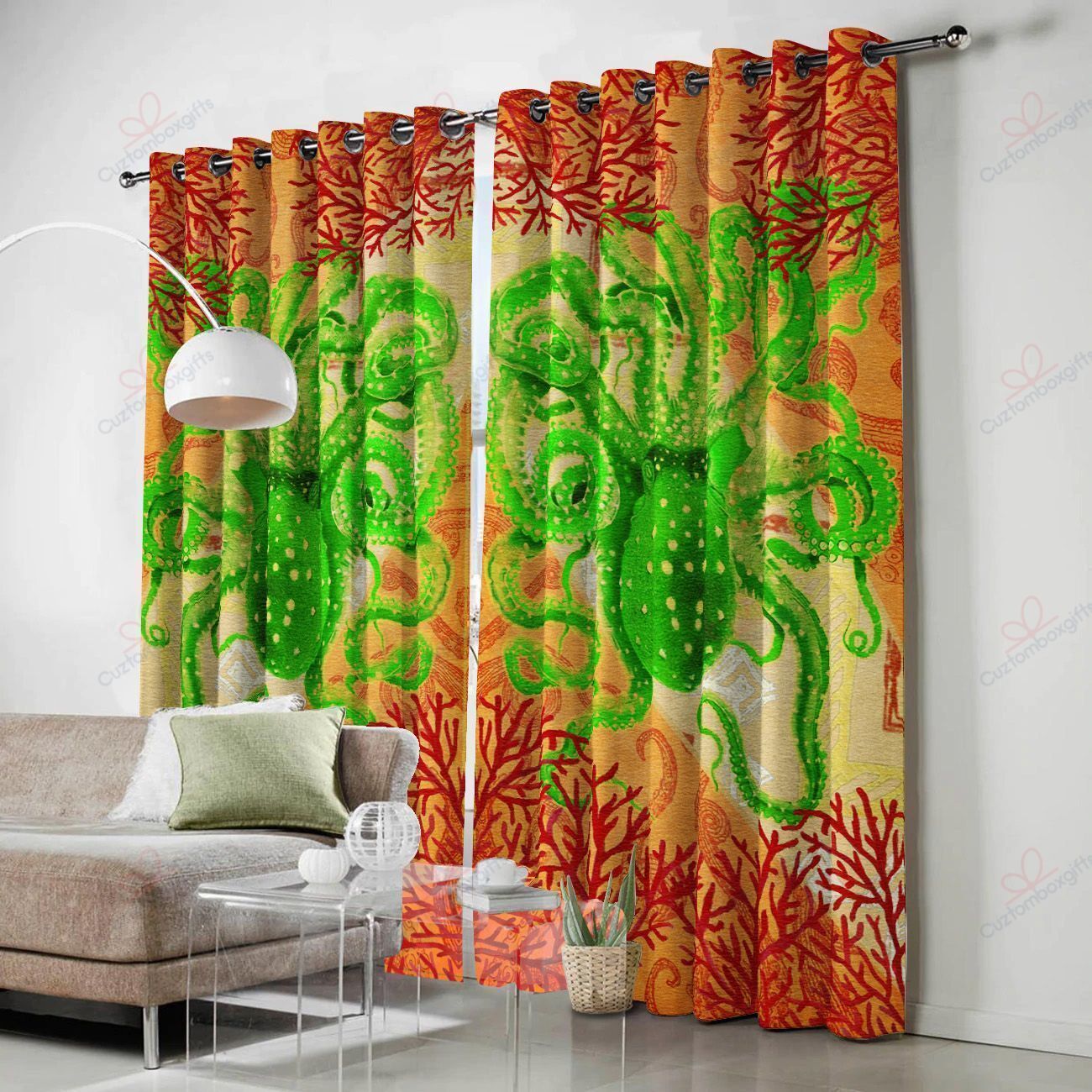 rustic octopus art printed window curtain home decor 3241