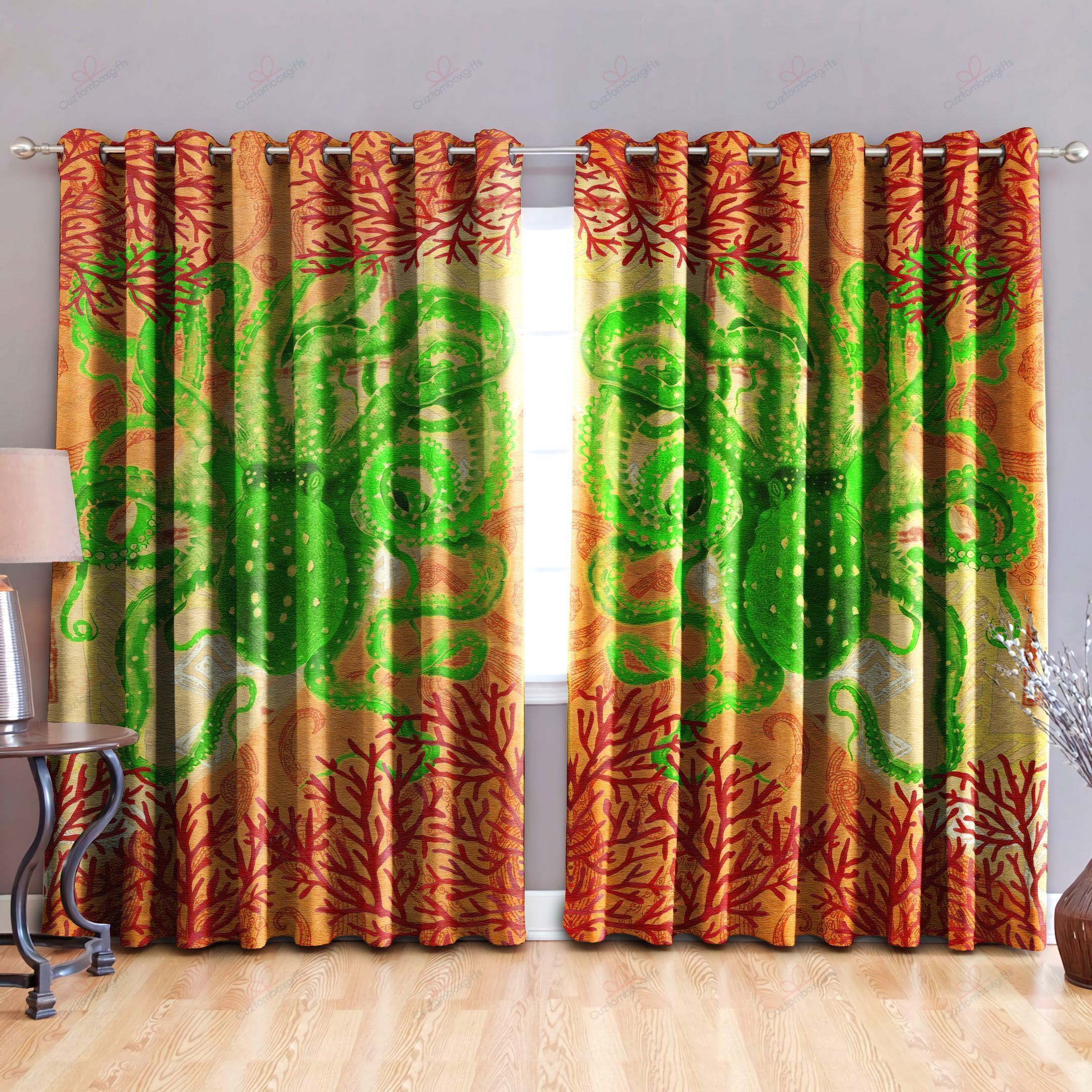 rustic octopus art printed window curtain home decor 7267