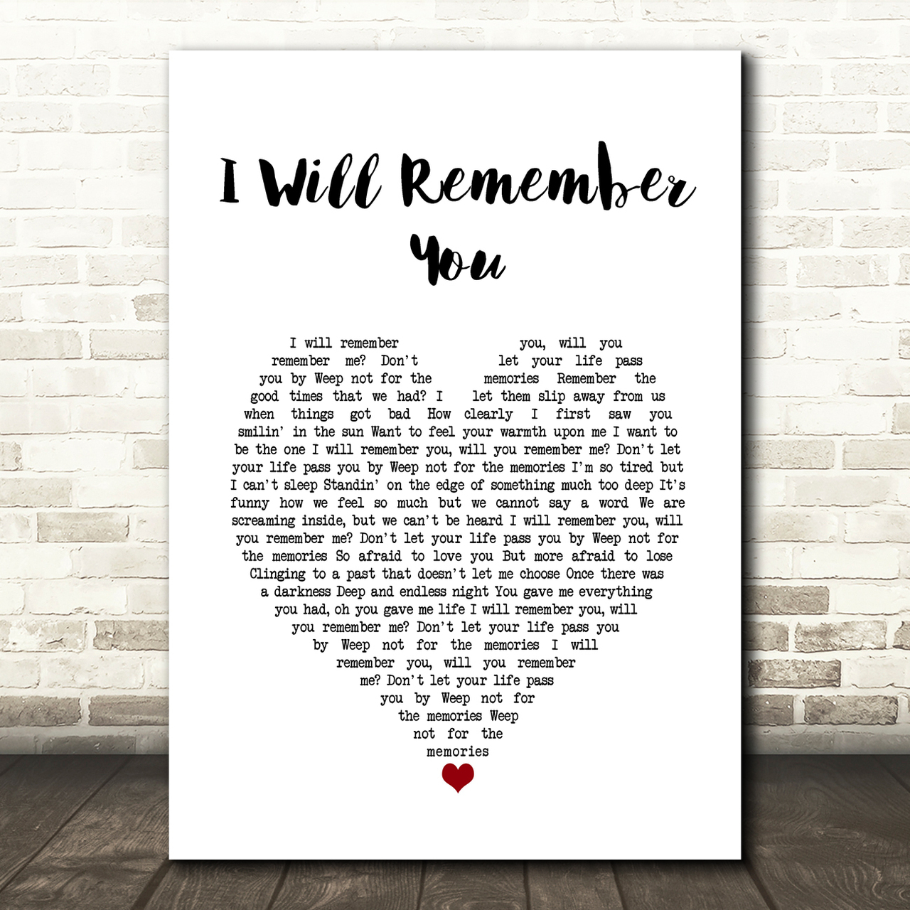 sarah mclachlan i will remember you white heart song lyric art print 3554