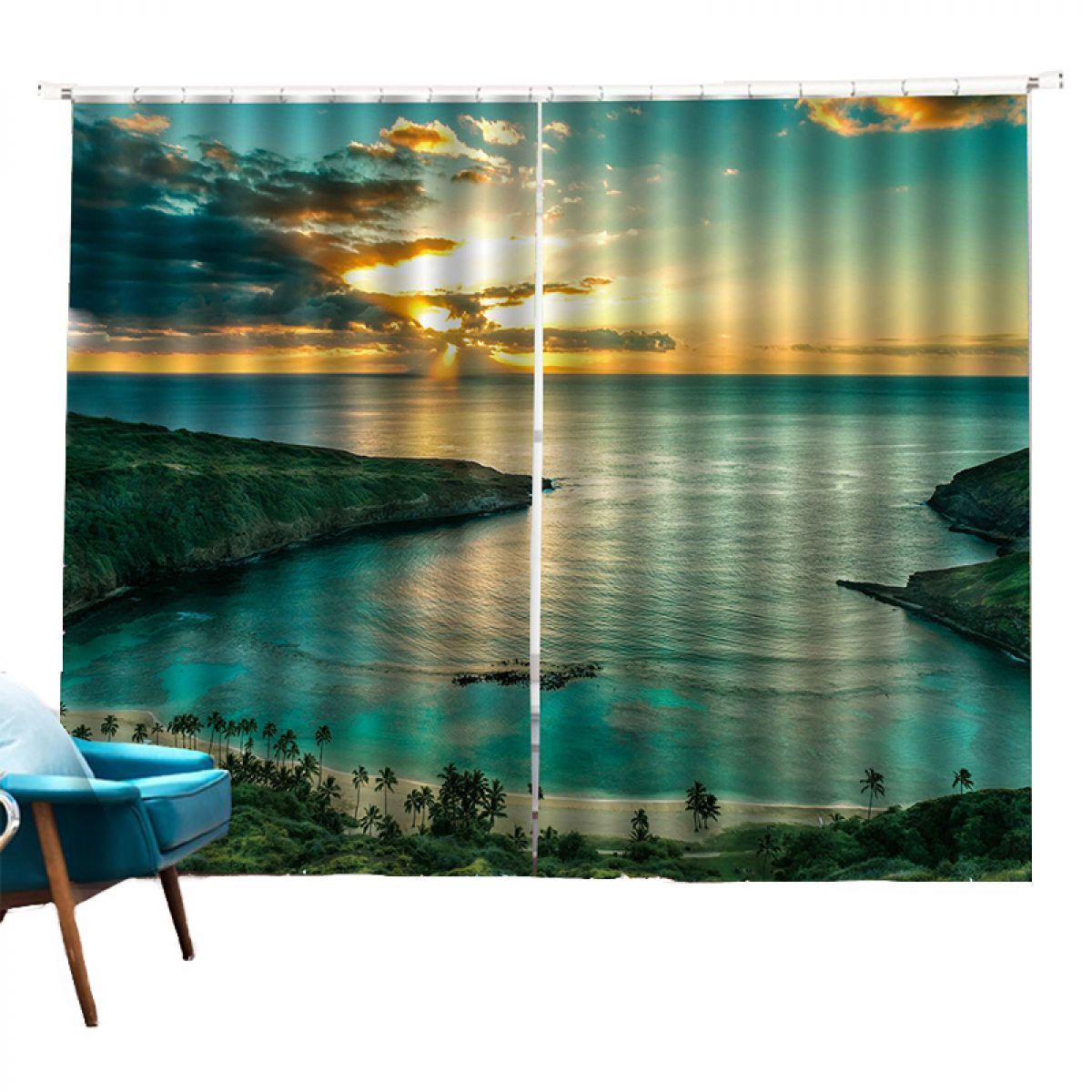 sea at dusk printed window curtain home decor 1569