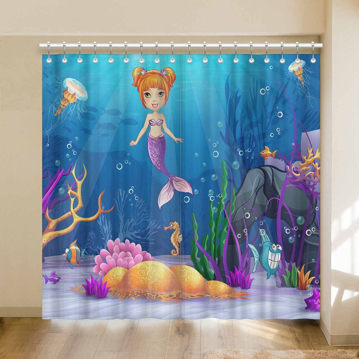 seaworld funny fish and a mermaid printed window curtain 2431