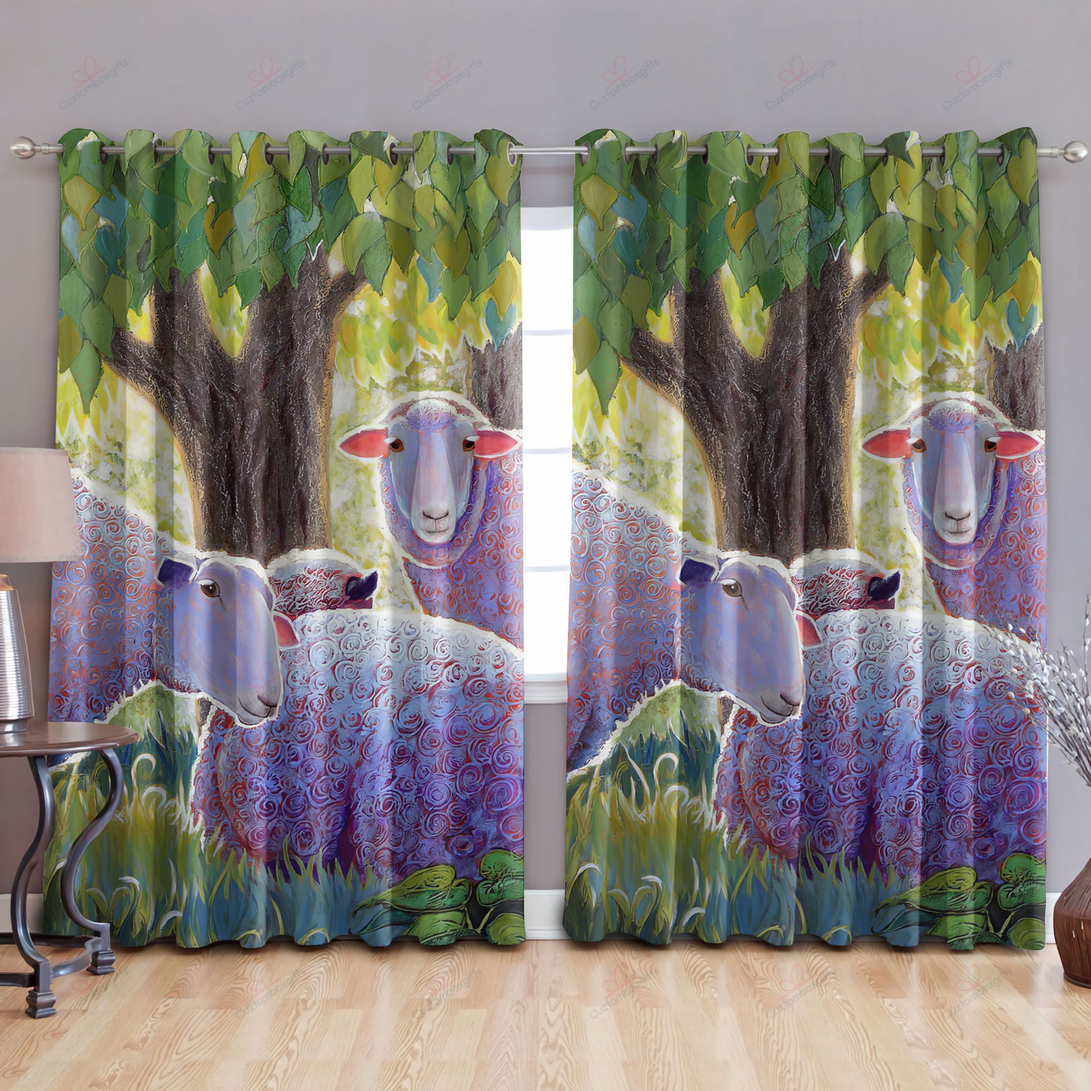 sheep farm printed window curtain home decor 8895