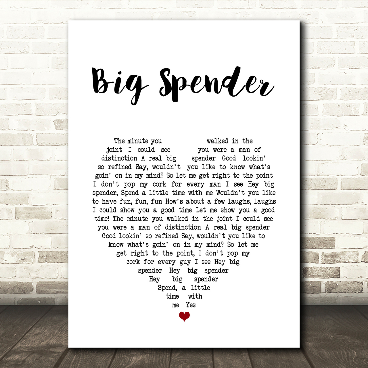 shirley bassey big spender white heart song lyric art print 2439