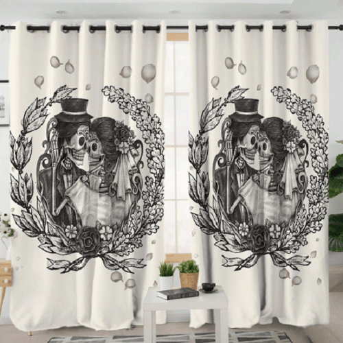 skull couple printed window curtain home decor 1849