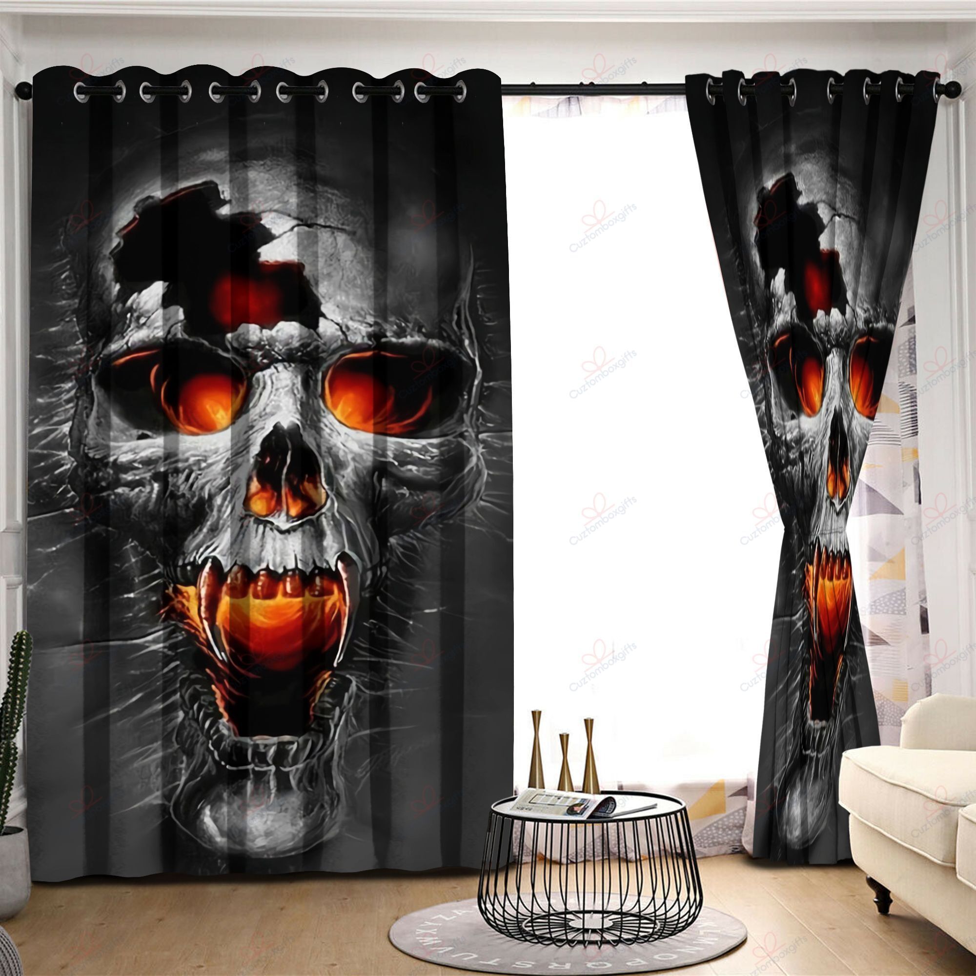 skull death is coming printed window curtain home decor 4828