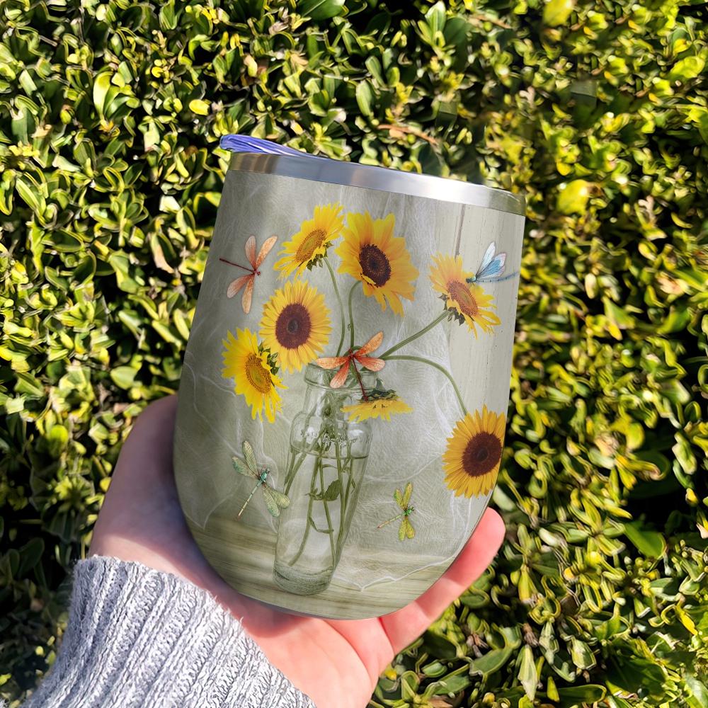 so very thankful incredibly grateful unbelievably blessed dragonfly sunflower wine tumbler sunflower gift dragonfly gift wine tumbler 3531