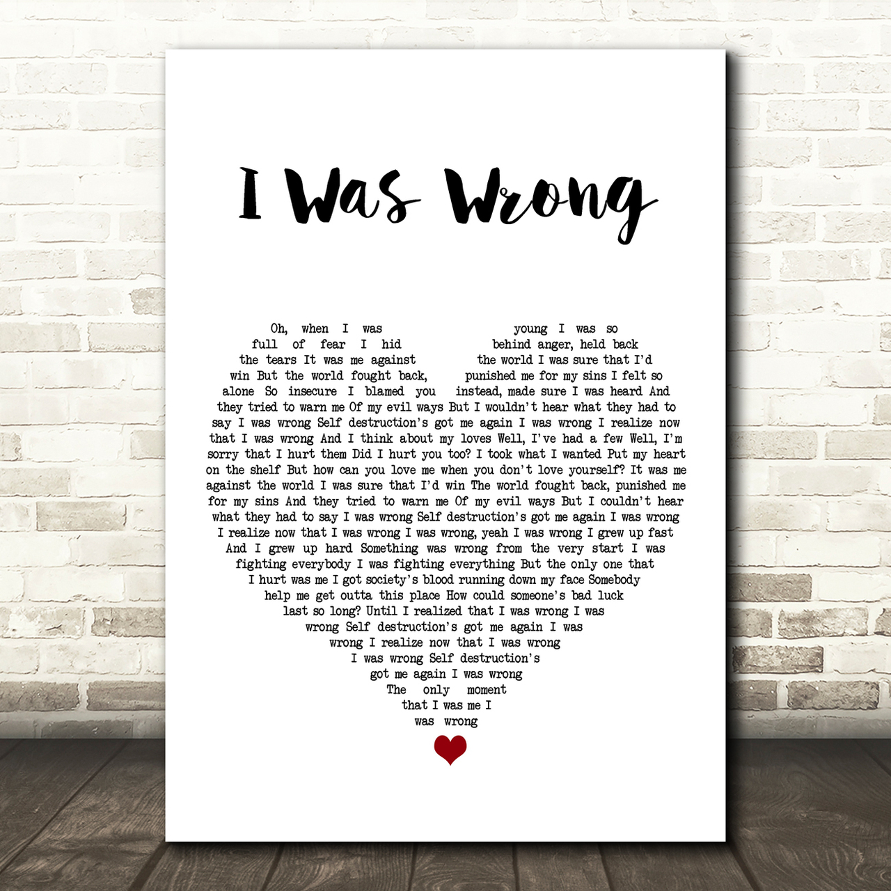social distortion i was wrong white heart song lyric art print 4287