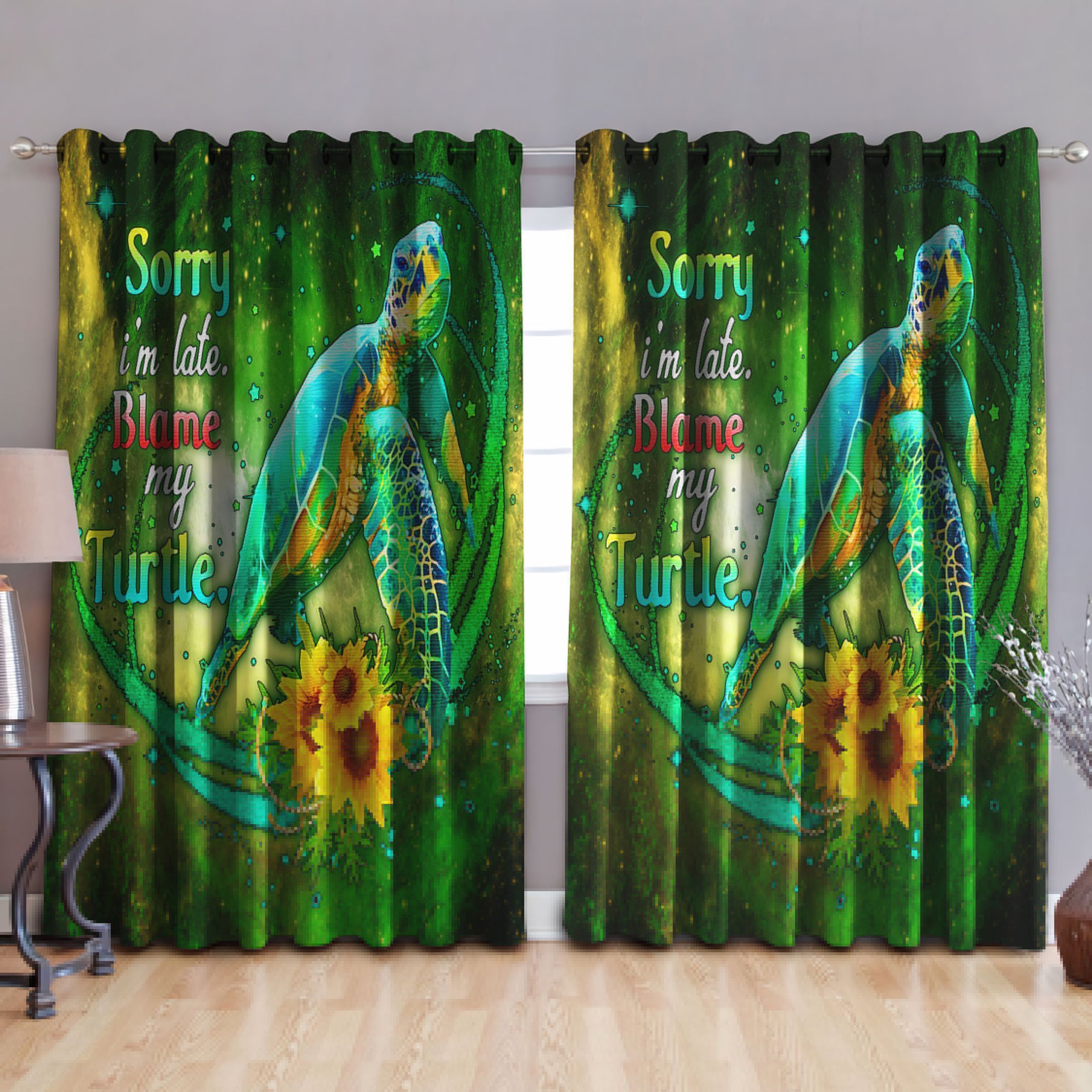 sorry im late turtle printed window curtain home decor 4147