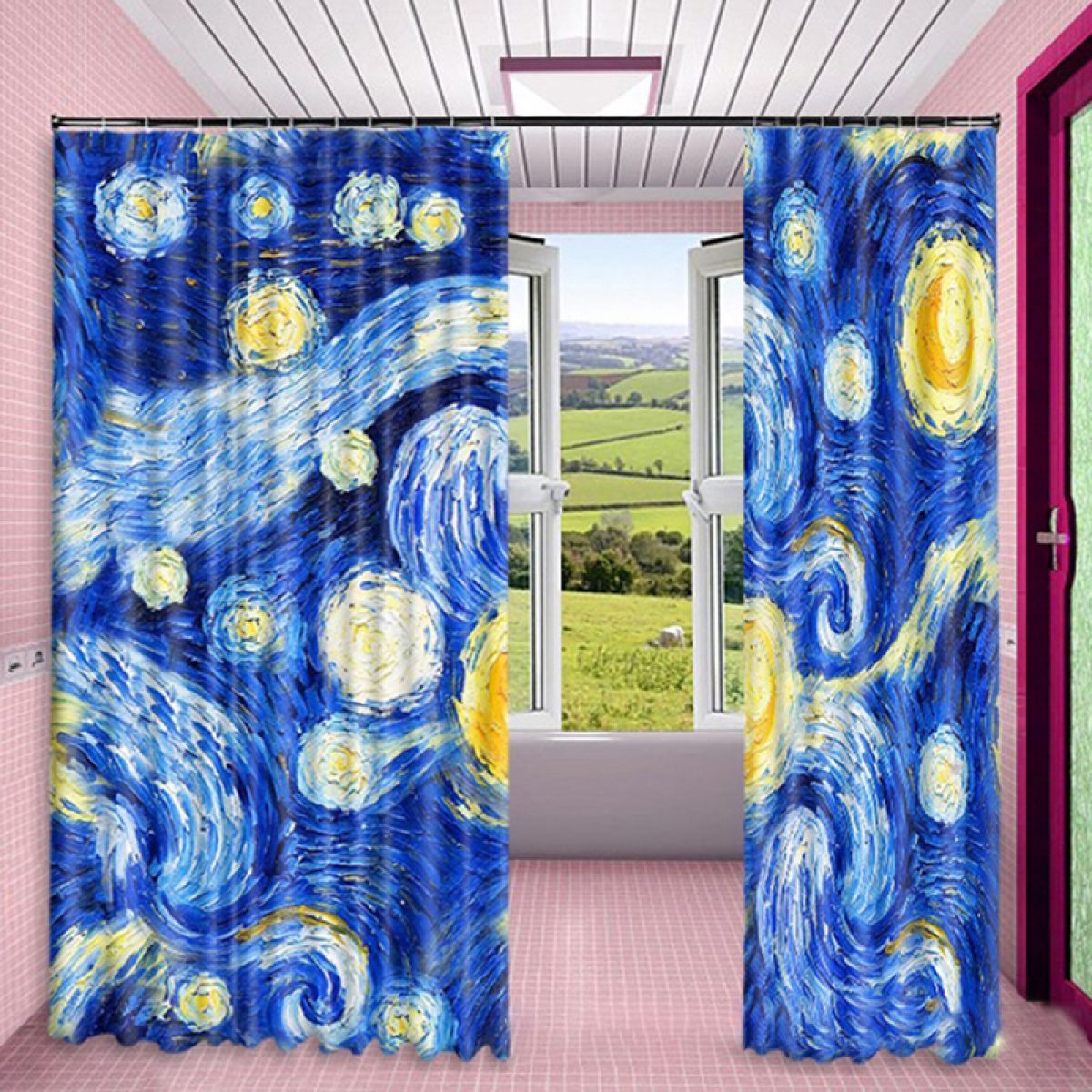 Starry Sky Art Printed Window Curtain Home Decor starry sky art printed window curtain home decor 4284