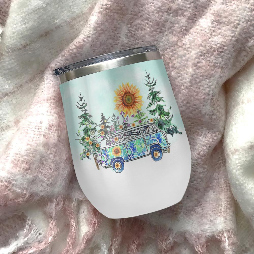stay trippy little hippie hippie sunflower van hippie wine tumbler hippie gift wine tumbler 3325