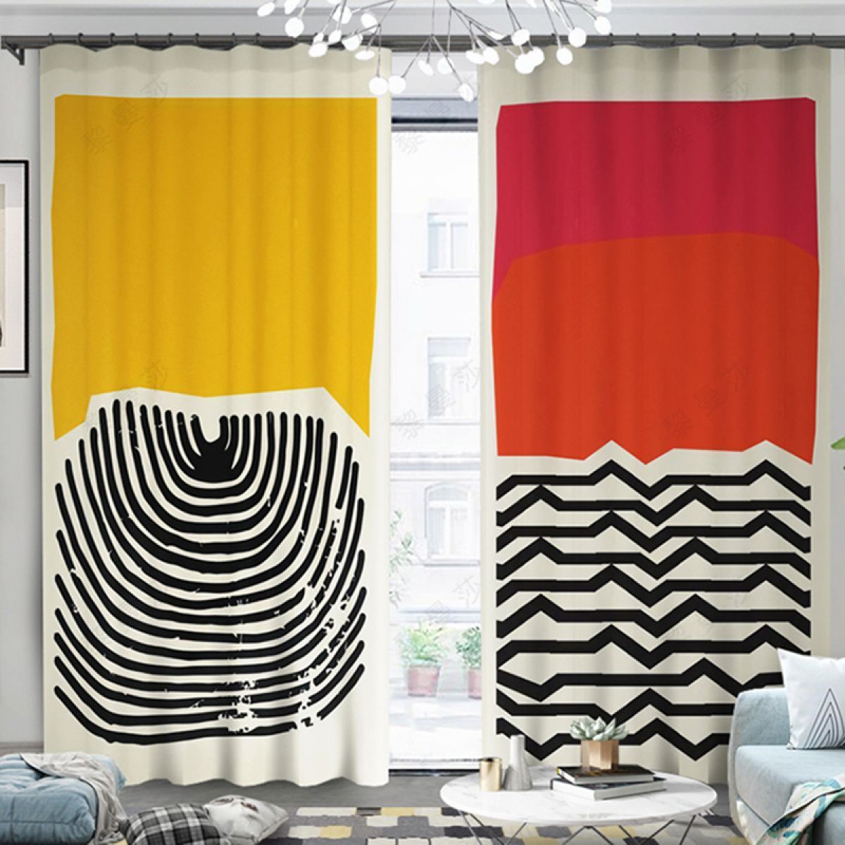 stripes and color printed window curtain home decor 2960