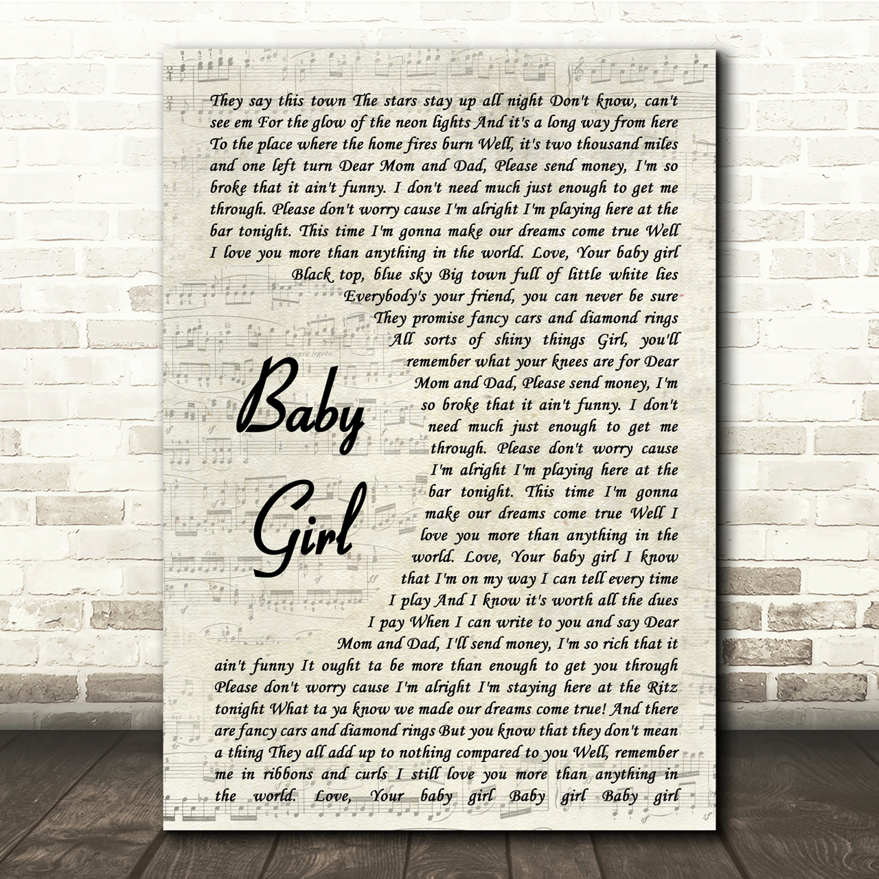 sugarland baby girl vintage script song lyric music print 7057