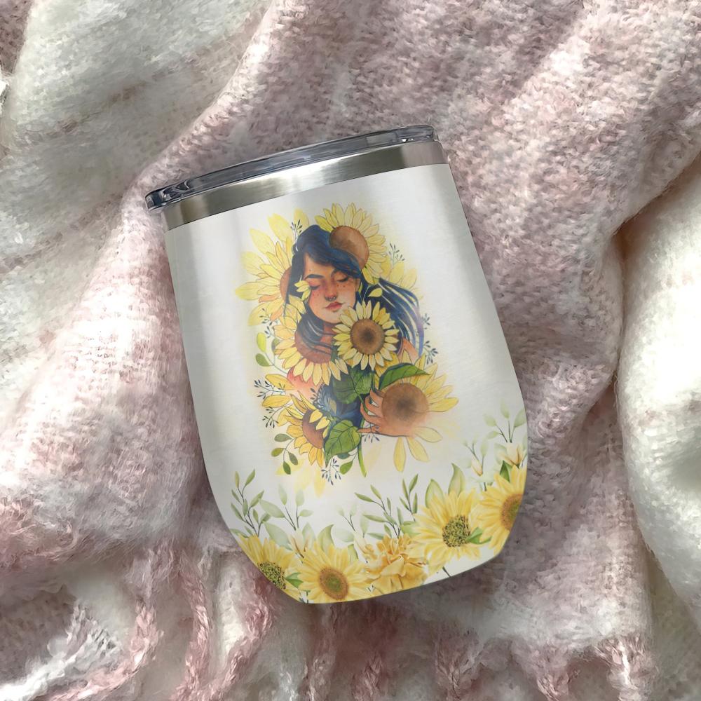 sunflower girl with tattoos pretty eyes and thick thighs sunflower girl wine tumbler sunflower gift wine tumbler 5562