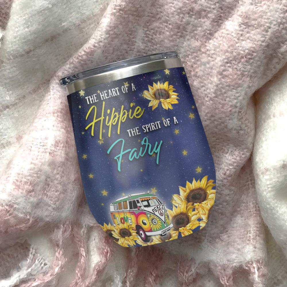 sunflower hippie girl she has the soul of a gypsy the heart of a hippie the spirit of a fairy sunflower wine tumbler hippie gift wine tumbler 7284