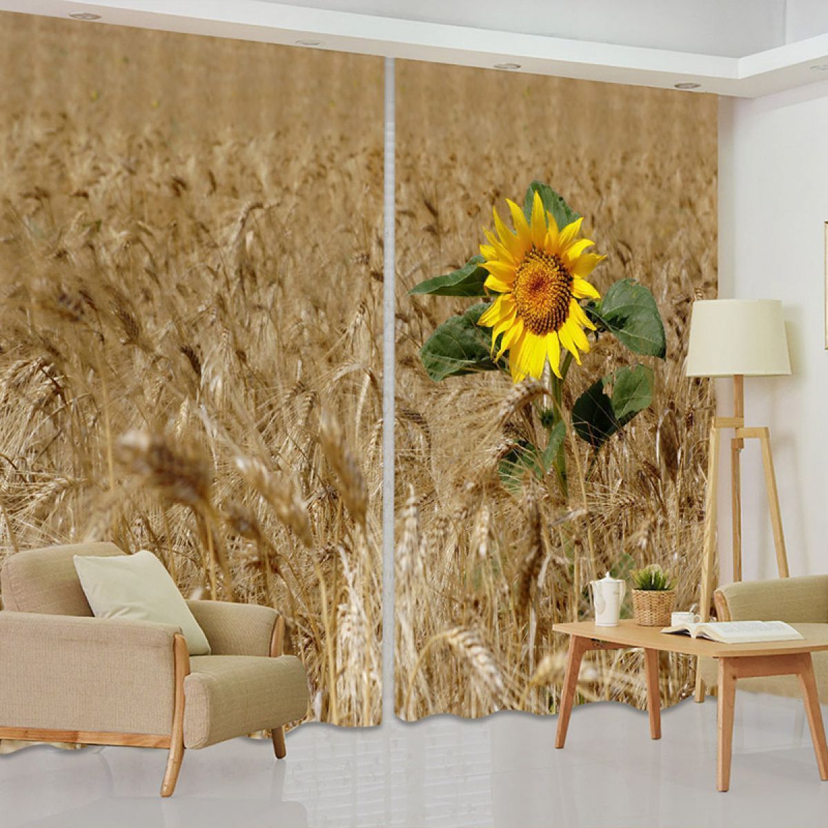 sunflower in the wheat field printed window curtain home decor 1793