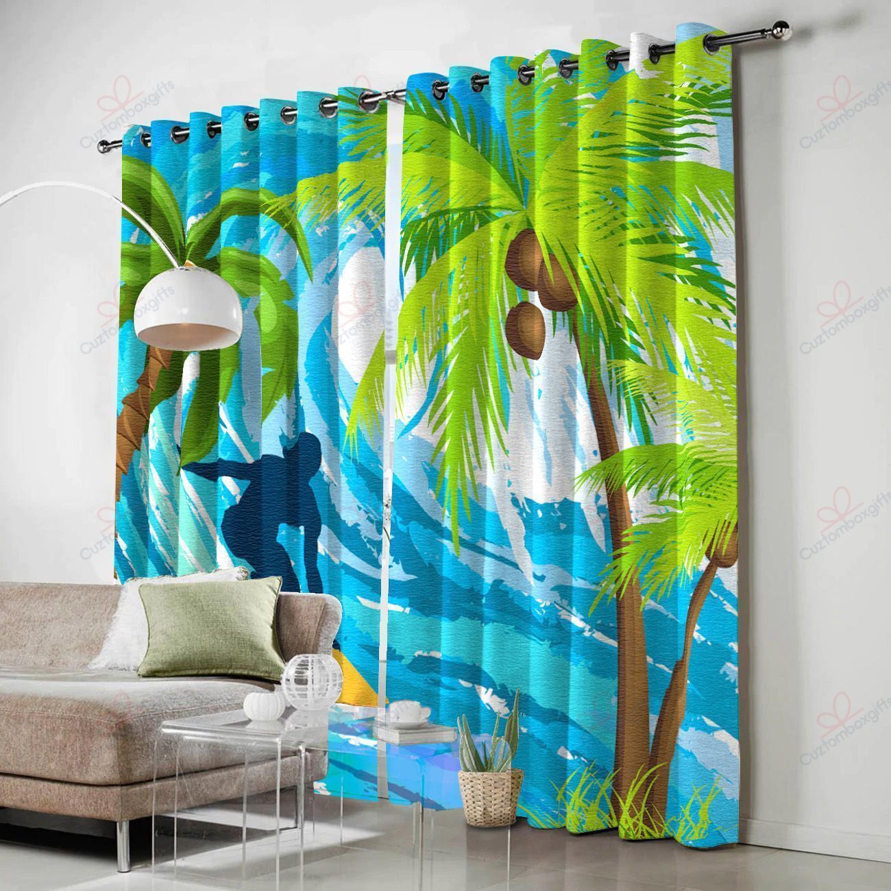 surfing coconut tree printed window curtain home decor 4051