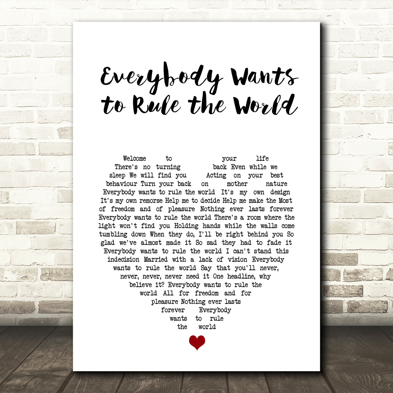 tears for fears everybody wants to rule the world white heart song lyric art print 1045