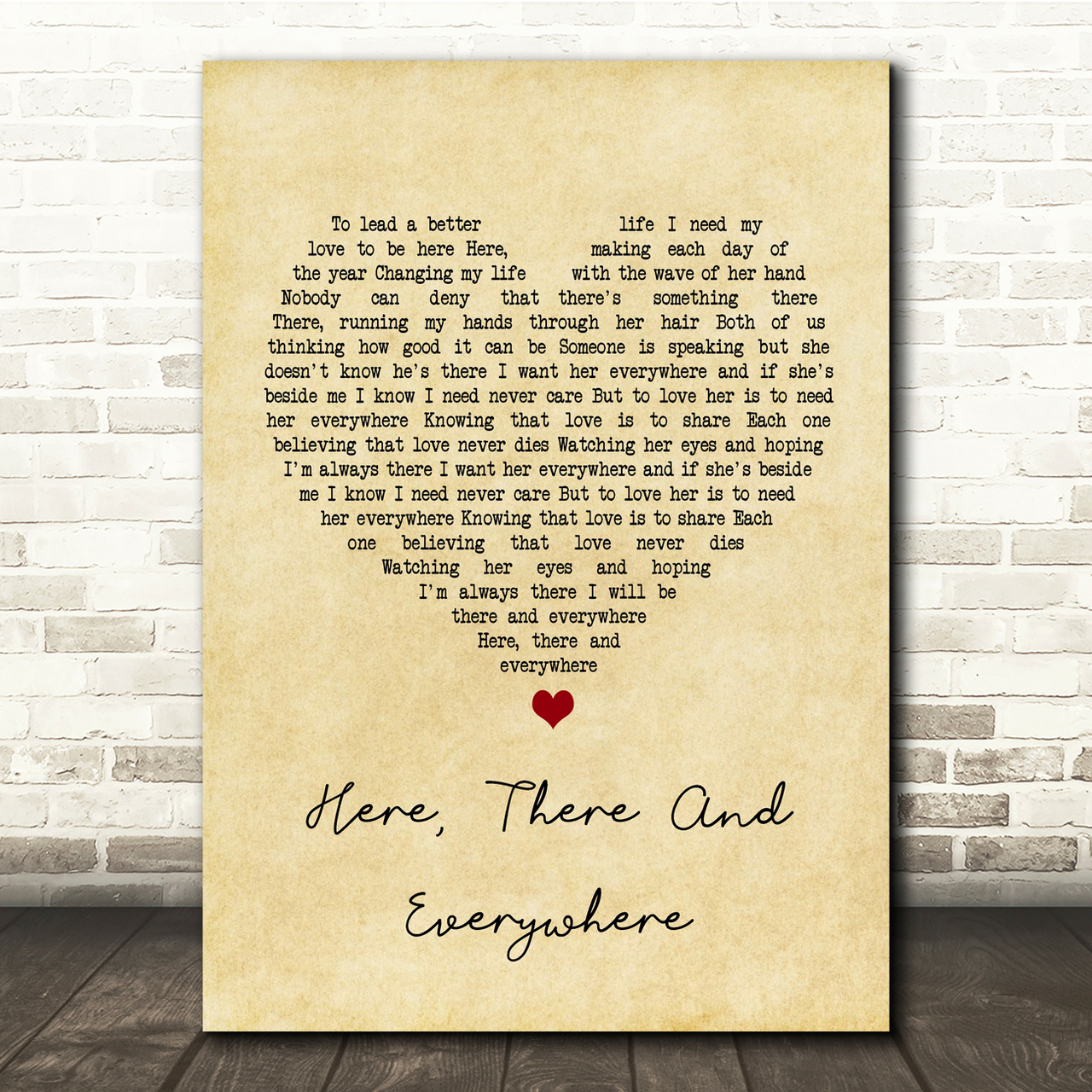 the beatles here there and everywhere vintage heart song lyric quote print 1411