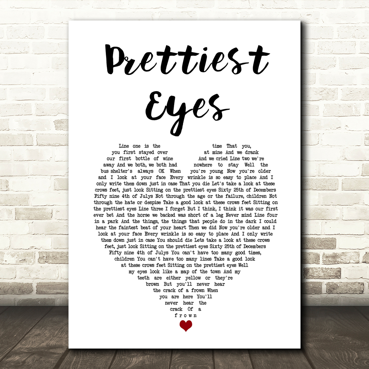 the beautiful south prettiest eyes white heart song lyric art print 8812