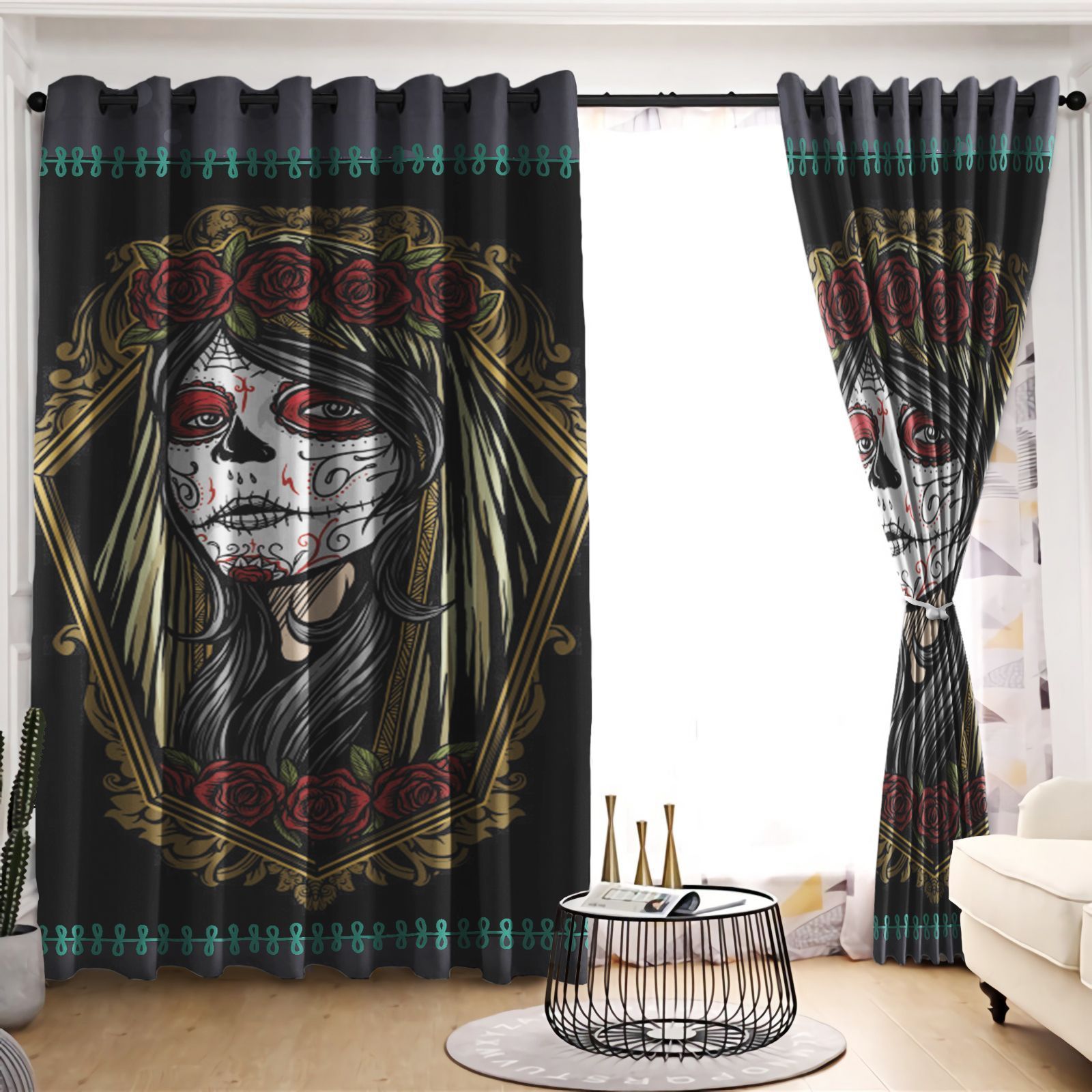 the beauty skull the dead printed window curtain home decor 1418