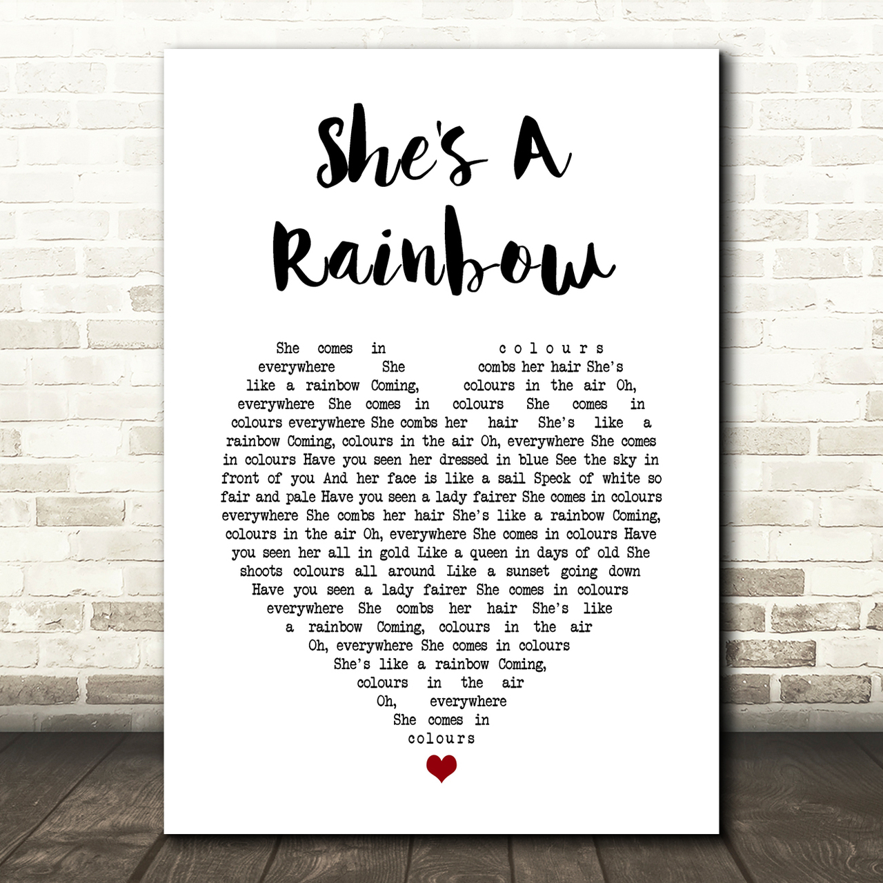 the rolling stones shes a rainbow white heart song lyric art print 3517
