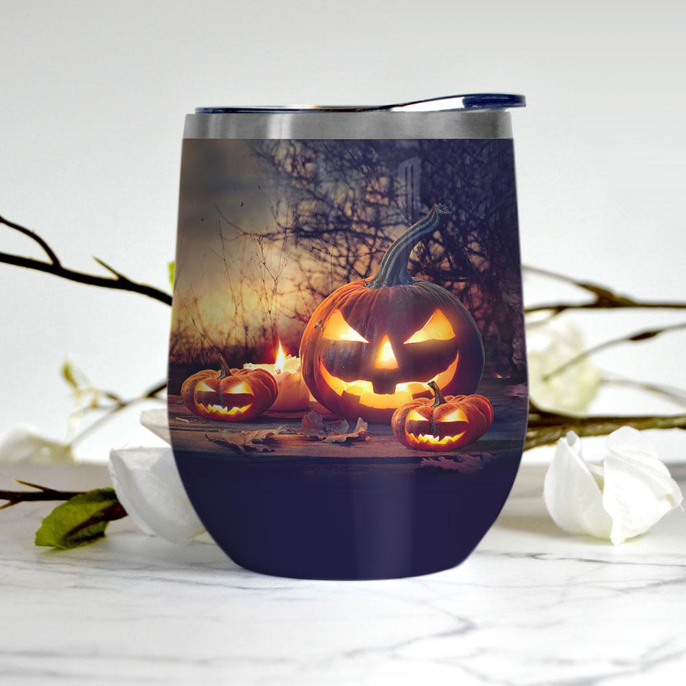 there is magic in the night when pumpkins glow by moonlight witch boo ghost scary pumpkin trick or treat halloween wine tumbler 8543